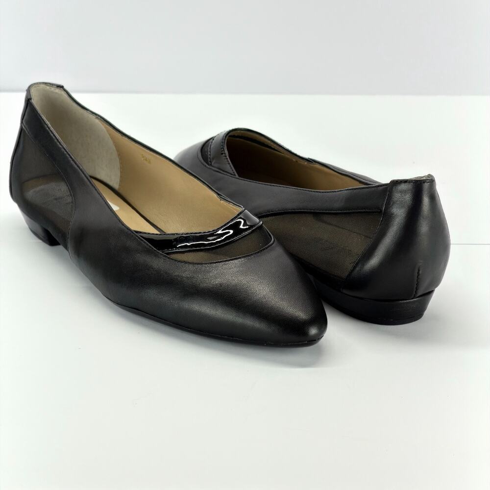 Neiman Marcus Leather Mesh Flats Women Sz 8.5M Slip-On Pointed Toe Office Casual - Picture 2 of 12
